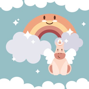 bebek tek boynuzlu at ve gökkuşağı