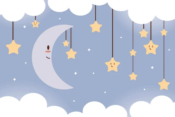 Baby moon and stars — Stock Vector