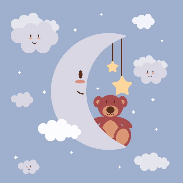 Baby bear and moon — Stock Vector