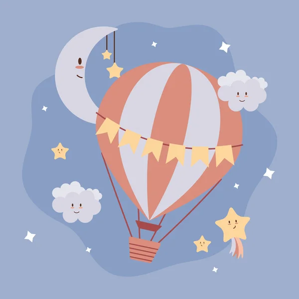 Baby moon and air balloon — Stock Vector