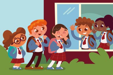 Öğrenciler el sallıyor