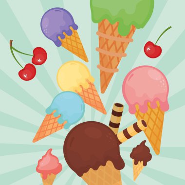 dondurma külahları ve meyveler