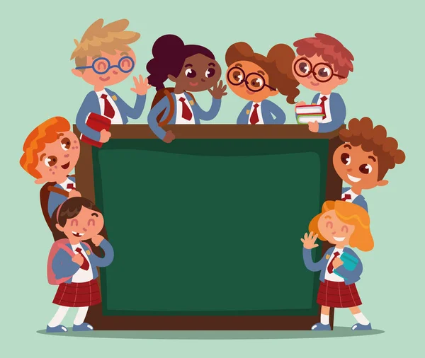 Students and school chalkboard — Stock Vector