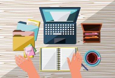 ofis çalışanı ve malzemeler