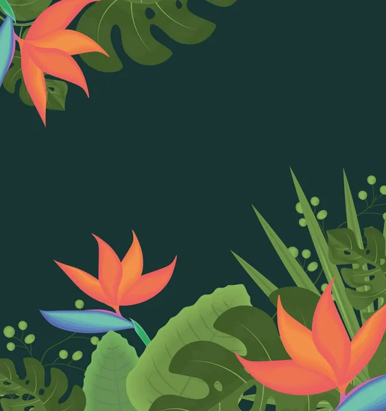 Flores y hojas tropicales — Archivo Imágenes Vectoriales