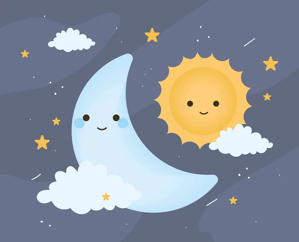 Cute sun and moon — Stock Vector