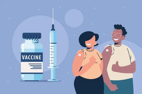 Vaksinasi pasangan bahagia - Stok Vektor