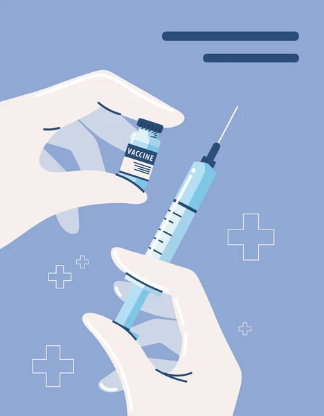 Hände mit Impfspritze — Stockvektor