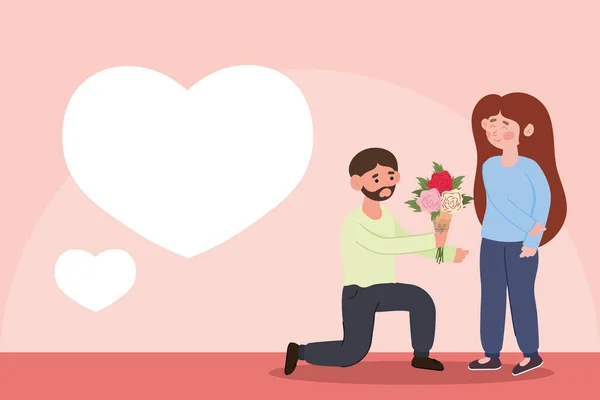 Homme donne un bouquet à sa femme — Image vectorielle