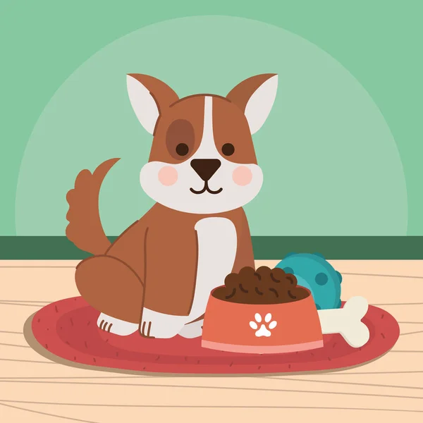 Kleine hond met voedsel — Stockvector