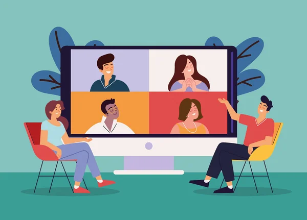 Groepsvideoconferentie — Stockvector