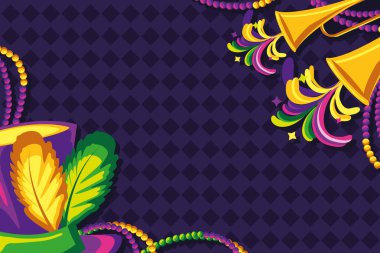 Mardi Gras şapkası ve trompetleri.