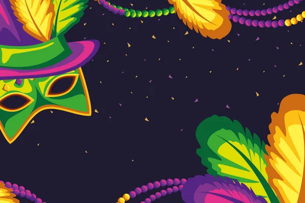 Máscara y cuentas de Mardi Gras — Vector de stock