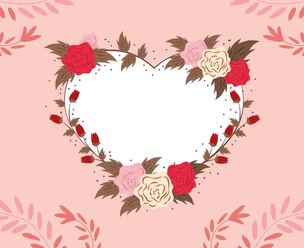 Hart liefde met bloemen — Stockvector