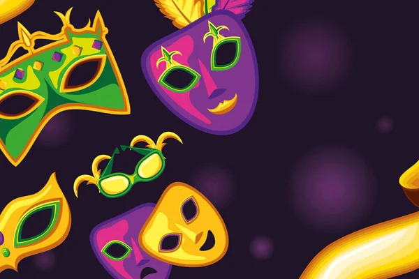 Máscaras y gafas de mardi gras — Vector de stock