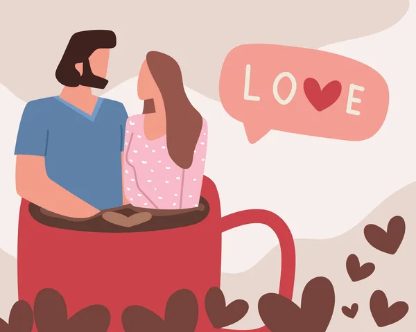 Pareja dentro taza — Vector de stock