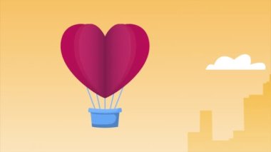 Mutlu sevgililer günü animasyonları Balonla sıcak hava