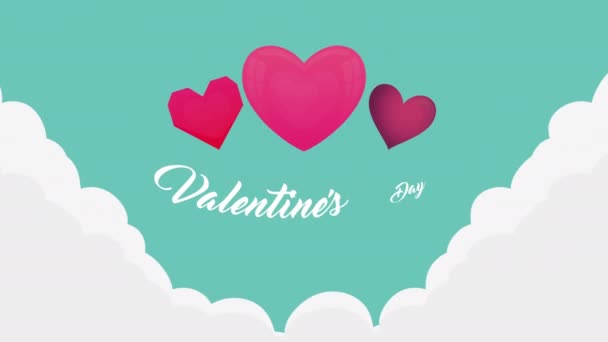 Feliz día de San Valentín letras con corazones en el cielo — Vídeo de stock