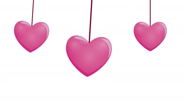 Feliz día de San Valentín con corazones colgando — Vídeos de Stock