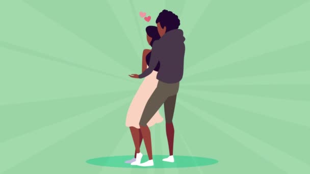 Afro amantes pareja valentines día caracteres — Vídeo de stock