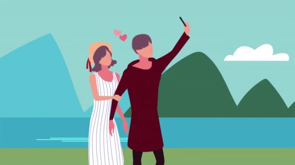 Liefhebbers paar personages in het meer — Stockvideo