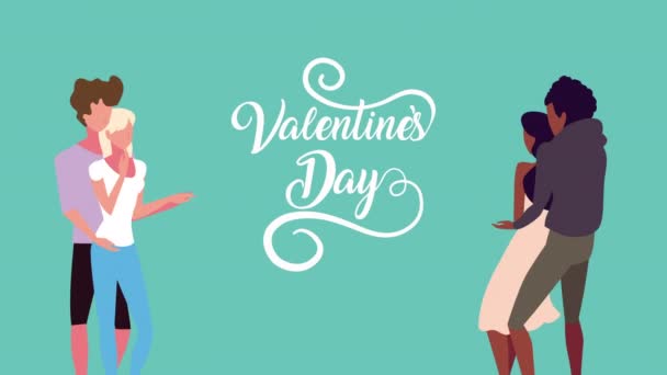 Liebespaar und Valentinstag-Schriftzug — Stockvideo