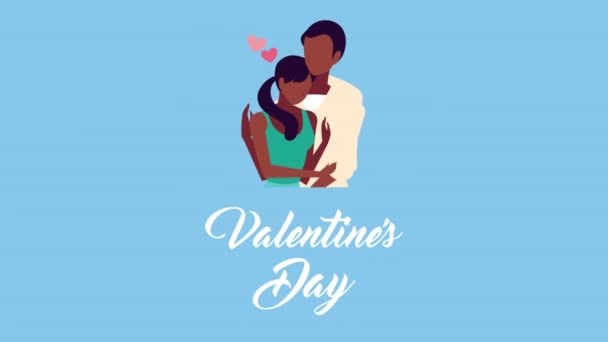 Afro amantes casal com dia dos namorados lettering — Vídeo de Stock