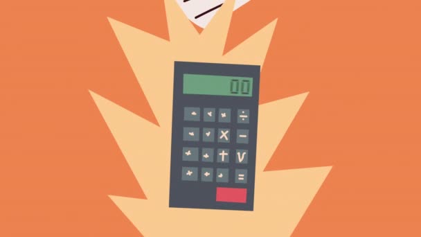 Calculator met documenten bestanden animatie — Stockvideo