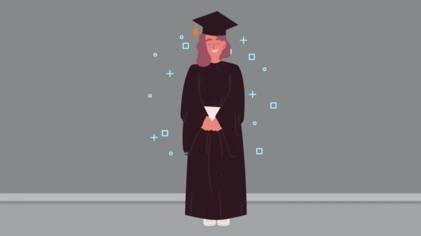 Female universitary student graduating — Stock Video
