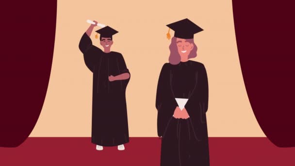 Couple universitary students graduates — Stock Video