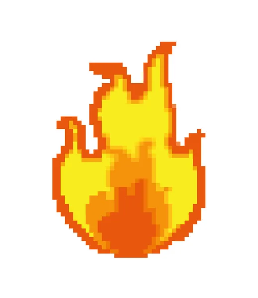 Pixelado Fuego Llama Icono Aislado — Vector de stock