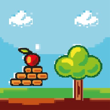 elmalı ve ağaçlı mobil oyun için piksel ekran