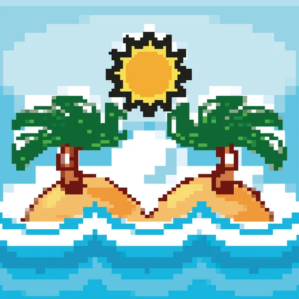 Isla Tropical Pixelada Palmeras — Archivo Imágenes Vectoriales