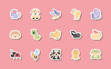 Çıkartmalar hayvanları bahar simgesi paketleri