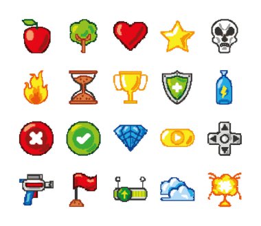 Video oyunu piksel simgeleri seti