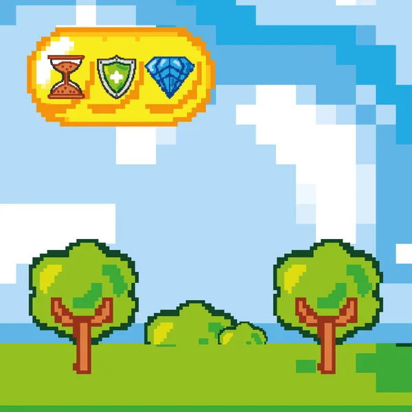 Pixelada Pantalla Juego Paisaje Diseño — Vector de stock