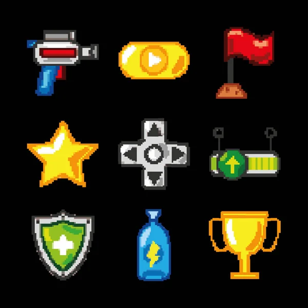 Pixelated Video Game Icons Set — Stockový vektor