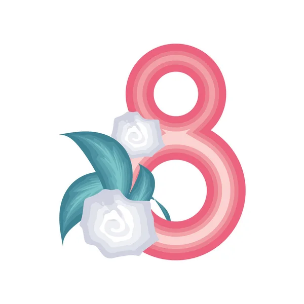 Οκτώ Αριθμός Και Λουλούδια Ημέρα Των Γυναικών — Διανυσματικό Αρχείο