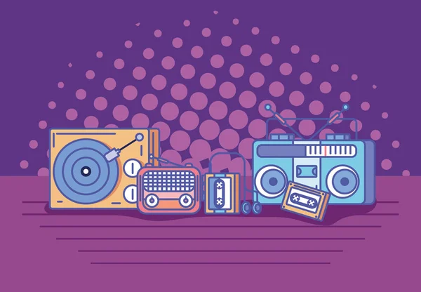Radio Musique Rétro Platine Technologie Vintage — Image vectorielle