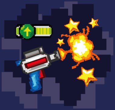 video oyunu için pikselli silah atışı