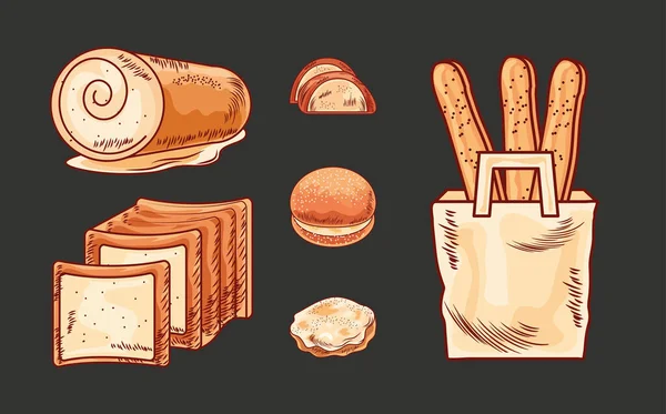 Набір Різних Хлібів Чорному Фоні — стоковий вектор