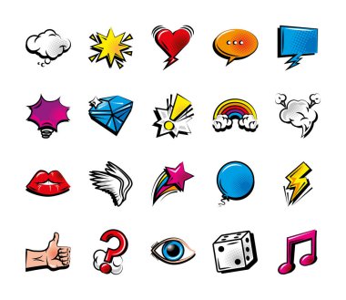 çizgi roman pop sanat simgeleri seti