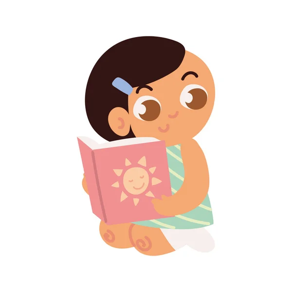 Toddler girl with book — Stock Vector