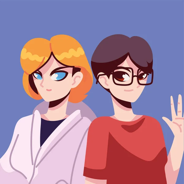 Anime mladý pár — Stockový vektor
