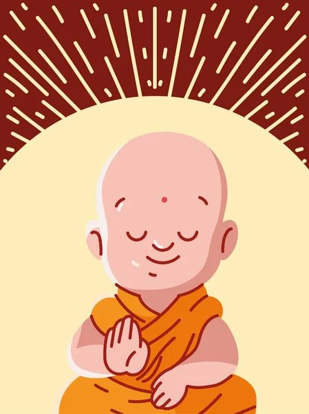 Roztomilý meditující mnich — Stockový vektor