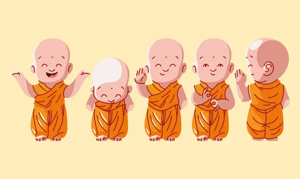 Set of cute monks — Stock Vector