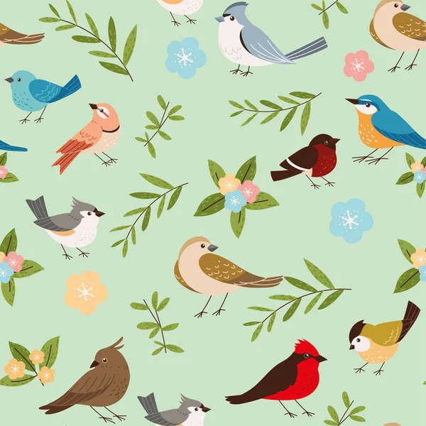 Birds and flowers pattern — Stock Vector
