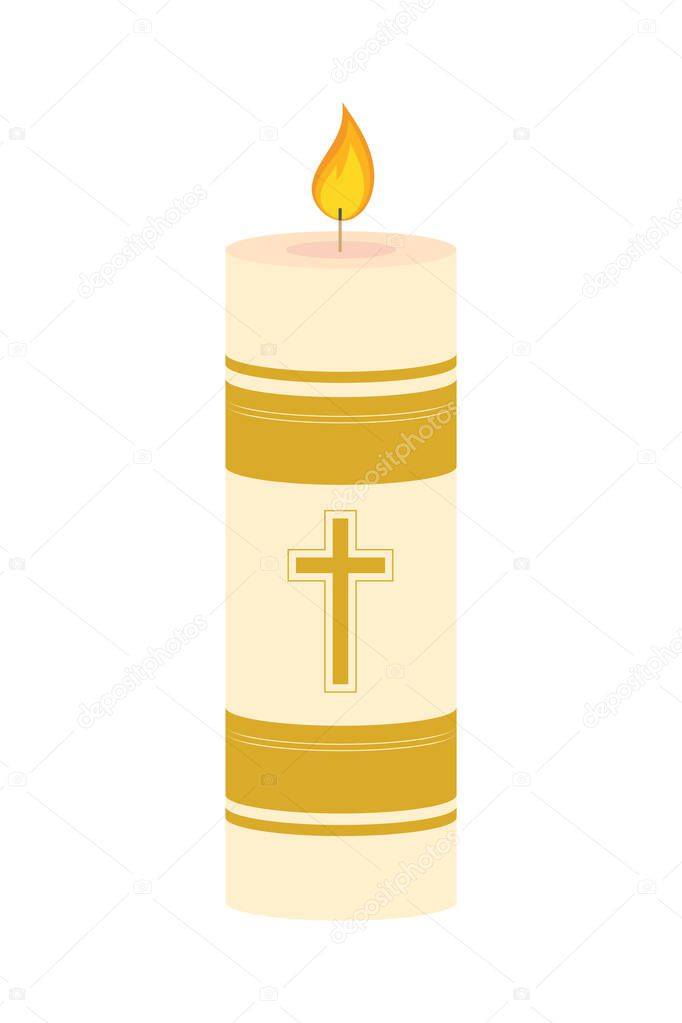 lit candle with cross