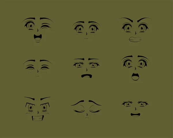 Icônes expressions anime — Image vectorielle