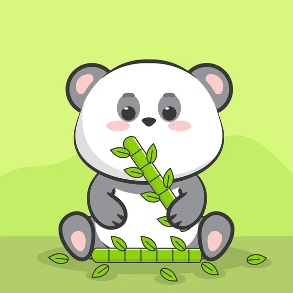 Kawaii panda bambu yiyor. — Stok Vektör